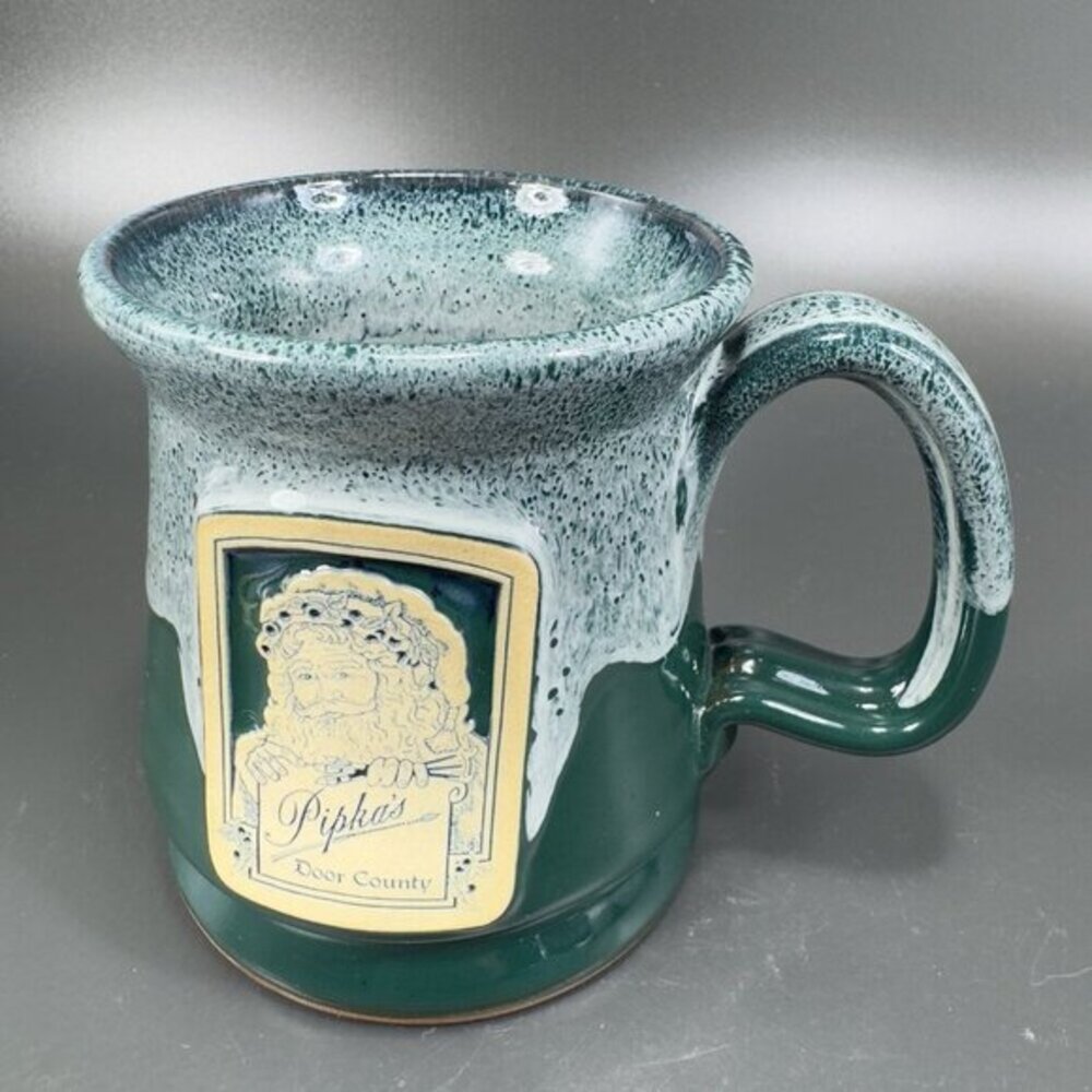 Deneen Pottery Pipka’s Door County Christmas Hunter Green Coffee Mug Cup OldMark